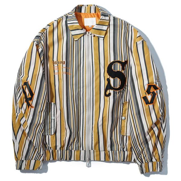 

men's jackets hip hop varsity jacket men women couple stripe printed japanese streetwear goth autumn harajuku fashion vintage punk coat, Black;brown