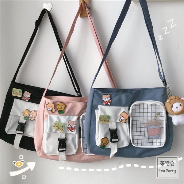 

storage bags [4 badges] casual shoulder bag student transparent plaid messenger 3 assorted color