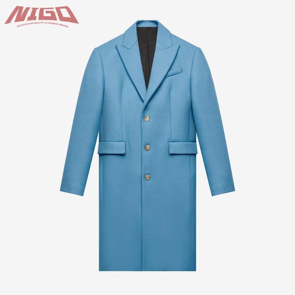 

men's wool & blends nigo 21ss amr single breasted lapel coat #nigo311, Black