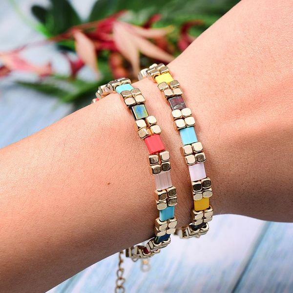 

beaded, strands fashion colorful acrylic beads bracelets for women boho adjustable bracelet couples bangle trendy jewelry gift, Black