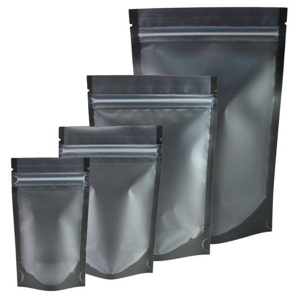 Bolsas de armazenamento preto foste dianteiro transparente de pé bolsas de pacote de café embalagem de cozinha bolsa de comida 100pcs