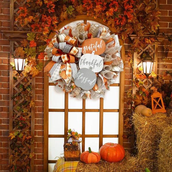 

decorative flowers & wreaths thanksgiving decoration wreath window door hanging fall mesh grateful rattan metal hoop decor home