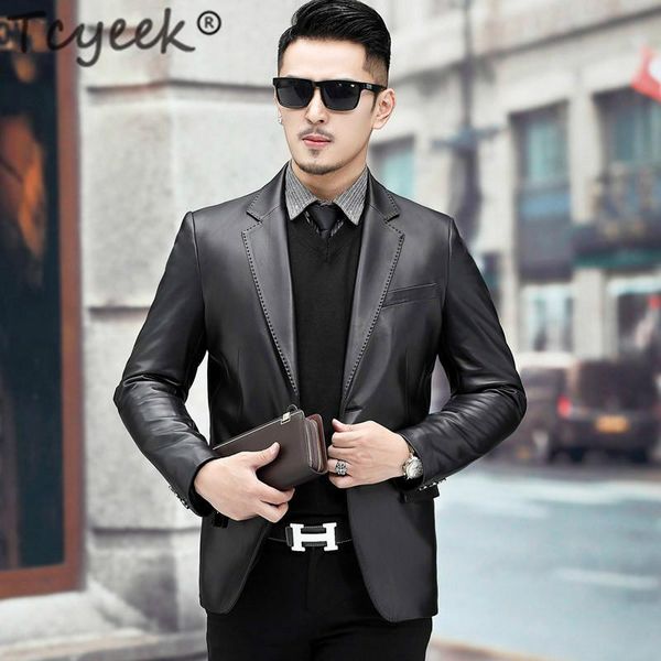 

men's leather & faux spring autumn 100% genuine jacket men clothes 2021 streetwear real sheepskin coat man business casual coats 7195, Black