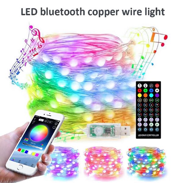 

led fairy string lights smart wi-fi app bluetooth 44 keys remote control color changing music sync marquee light for christmas tree holiday