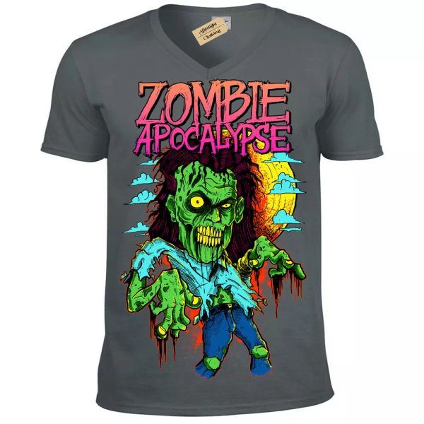 

zombie apocalipsis camiseta hombre cuello en v, White;black