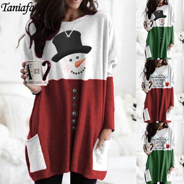 

casual dresses plus size women dress long sleeve christmas printed o-neck loose party fashion winter fall for, Black;gray