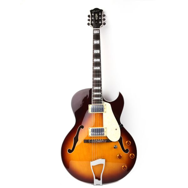 

good quality f maple jazz hollow body sunburst electric guitar sharp horn