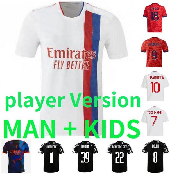 

man kids kit 2021 2022 soccer jerseys memphis traore fekir football shirt 20 21 22 ol lyon aouar maillot de foot uniform, Black;yellow