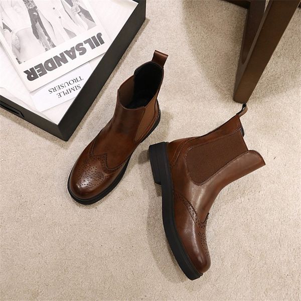 

winter boots women simple and versatile boots round toe elastic band low-heeled woman shoes fashion rub color retro style 210507, Black