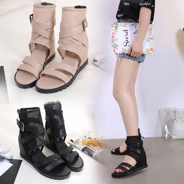 

sandals summer mesh openwork female roman high wedge with open toe shoes, Black