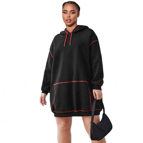 

casual dresses sweatshirt for women hooded full sleeve flanging gown autumn winter street style hoodies short dress vestidos, Black;gray
