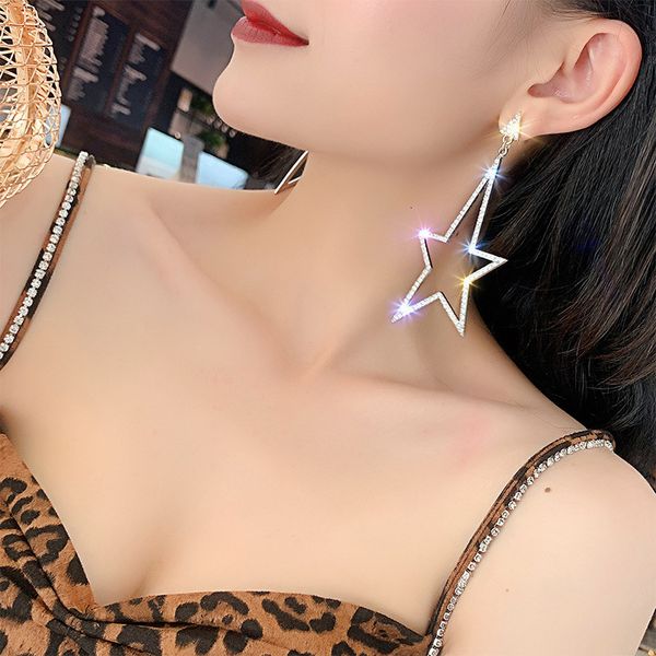 

earrings south designer 2021 new fashion exaggerated big earrings women's long net red temperament earrings personality five pointed st, Silver