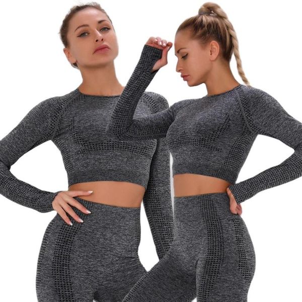 

yoga outfit for women seamless 2 piece vital workout gym high waist leggings with long sleeve crop set