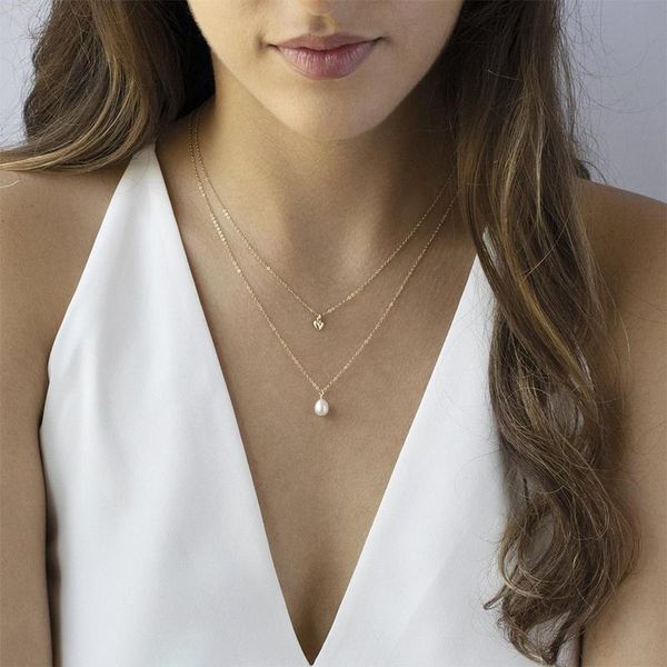

pendant necklaces 2021 fashion high-end simple pearl necklace personality double-layer chain ladies jewelry girl gift, Silver