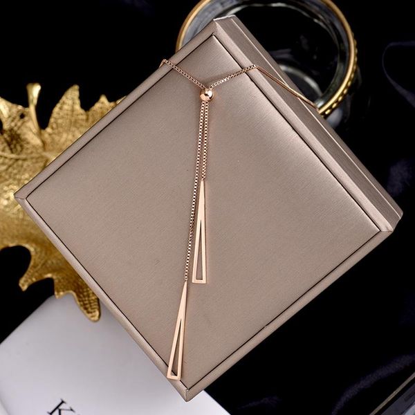 

chains 316l stainless steel korean rose gold triangle tassel pull anti - allergy non fading necklace ins sweater chain, Silver