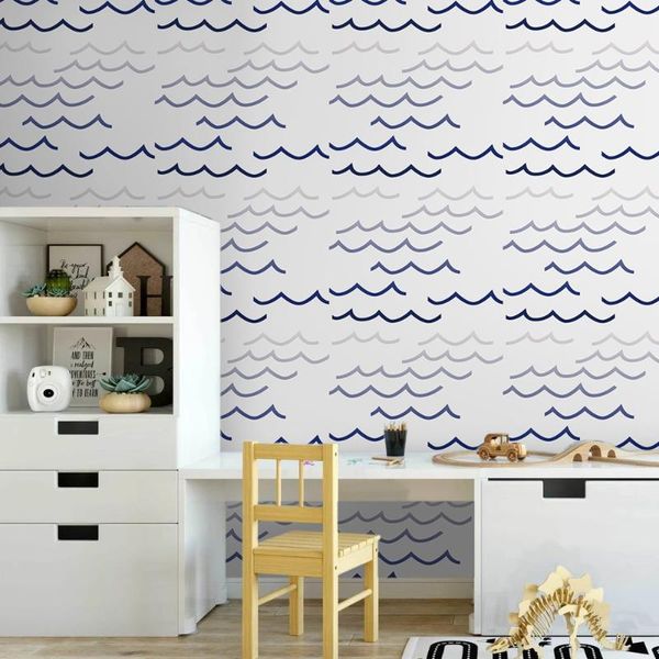 

wallpapers blue wave cartoon furniture decal wallpaper living room adhesive wall paper waterproof sticker for children