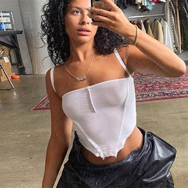 

women's tanks & camis harajuku style white and black sleeveless strap summer perspective cami crop women y2k gothic clothes