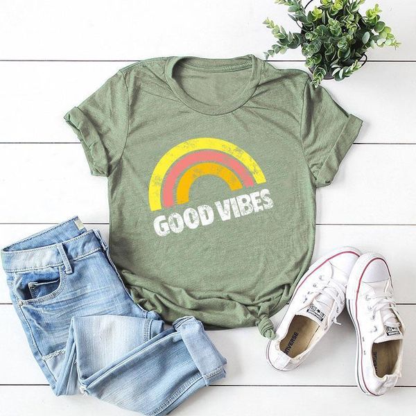 

100% cotton summer good women vibes print plus size 5xloose letter korean graphic tees shirts, White