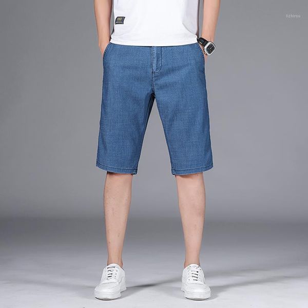 

summer classic style men's casual business denim shorts tencel fabric straight stretch thin short jeans male brand, White;black