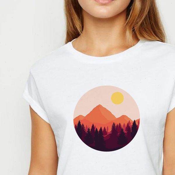 

women t shirts shirt scenery sunset vogue spring summer plus size tee beautiful cartoon round neck, White