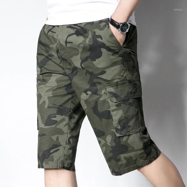 

men's casual camouflage loose long cargo shorts summer men large multi-pocket military short pants overalls, White;black