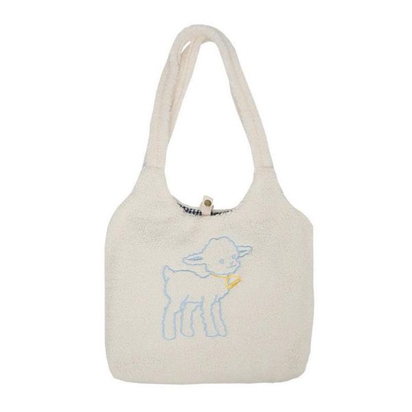 

evening bags women's shoulder bag lamb like fabric fluffy fur sheep handbags tote for women school cute cotton shopper winter
