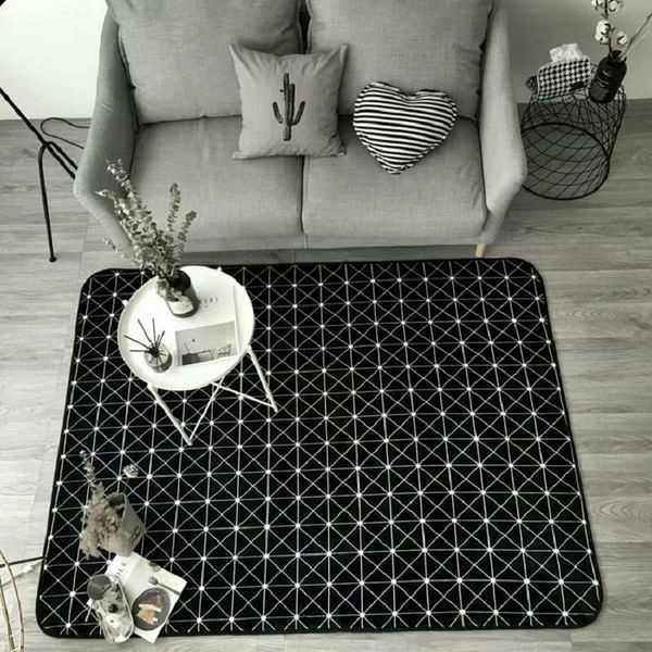 

carpets nordic geometry black and white line carpet grid bedroom door mat living room short crystal velvet non-slip customize