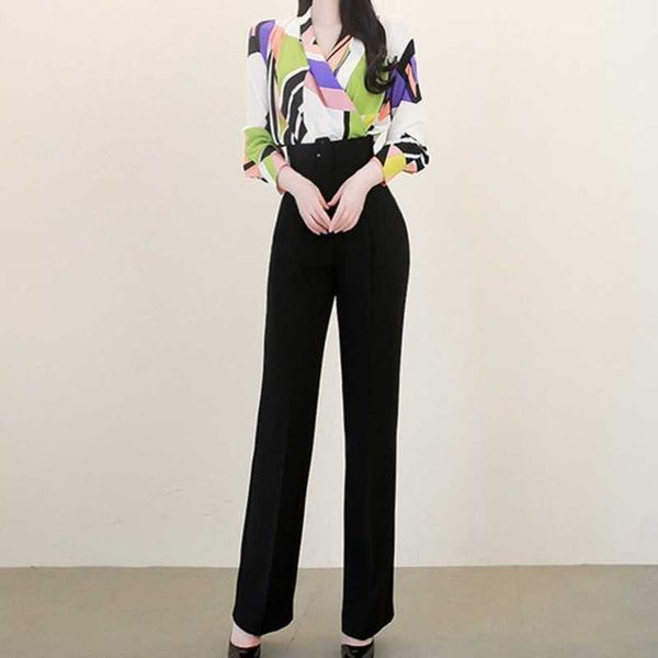 

2 piece set pants suits office lady pullover v-neck regular zipper fly solid full length women's sets 210525, White