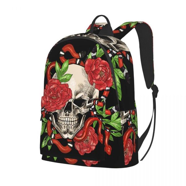 

backpack skulls with snakes and peonies 2021 bag fashion travel school shoulder