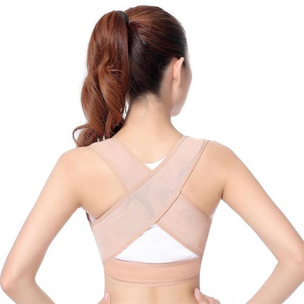 

women adjustable back posture corrector brace support belt female clavicle spine shoulder lumbar correction xxl, Black;blue