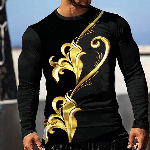 

men's t shirt 3d print floral graphic plus size crew neck casual daily bronzing print long sleeve basic designer slim fit big and tall, White;black