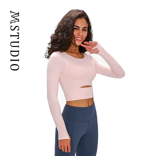 

summer women tight yoga shirts long sleeve sport chest pad half-length outdoor sports wear gym outfit