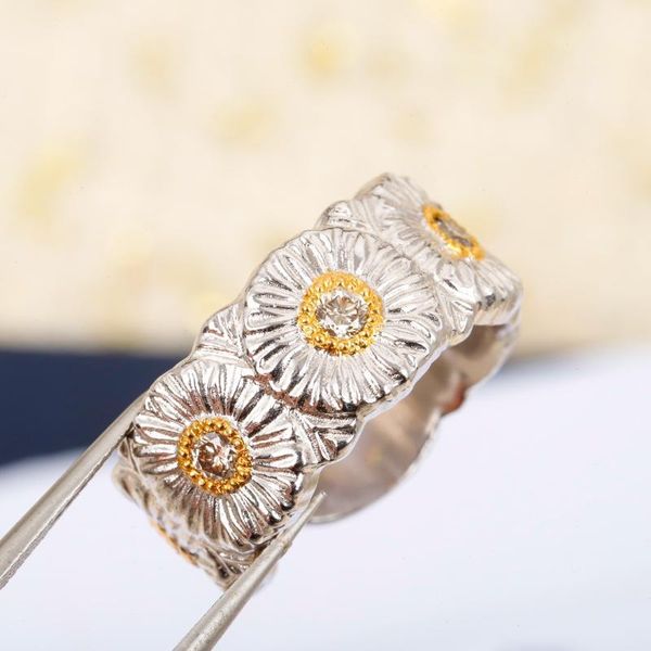 

cluster rings pure 925 sterling silver jewelry for women sun flower daisy solid fine, Golden;silver