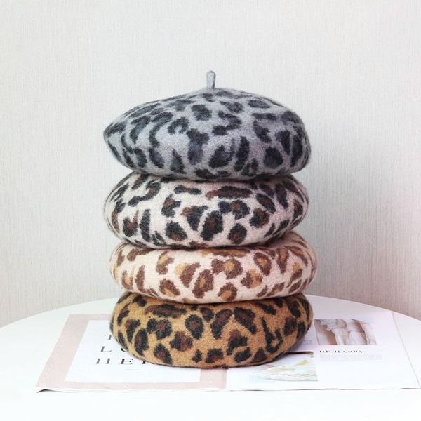 

berets kpop leopard grain ladies wool beret hat fashion painter cap vintage boina female beanie hats outdoor hipster sun, Blue;gray