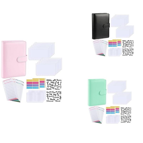 

gift wrap budget binder, a6 pu leather notebook planner organizer refillable 6 ring binder cover letter sticker labels