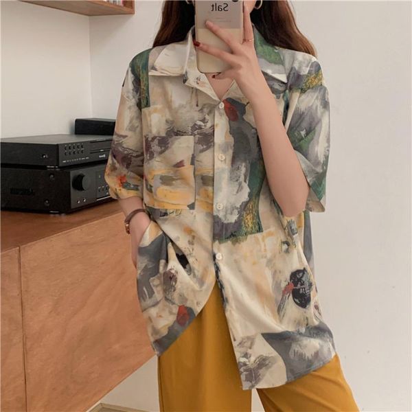 

vintage women spring short sleeve t shirt korean style print beach woman fashion button camisetas de mujer wpy3145 women's t-shirt, White