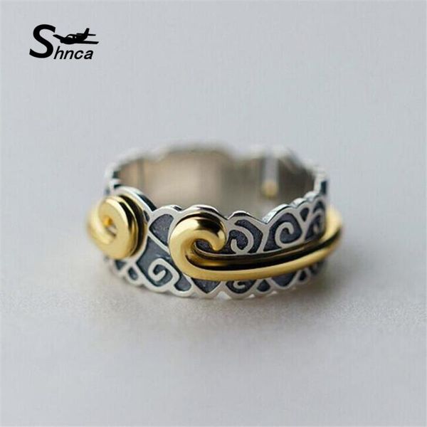 

cluster rings shnca brand fashion vintage 925 sterling silver thai trendy pattern open for women men lr240, Golden;silver