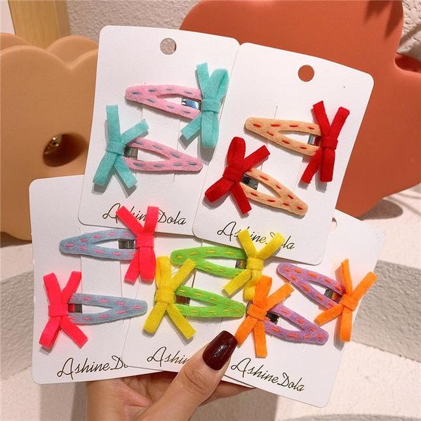 

hair accessories 1 pair autumn and winter korea sweet girl hairpins fashion children's cute colorful plush bow bb clip, Slivery;white