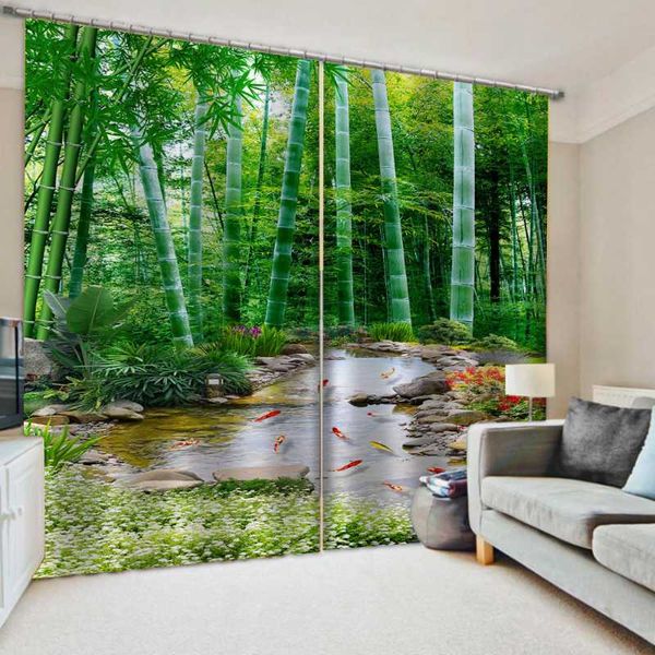 

bedroom 3d window curtain luxury living room decorate cortina green bamboo curtains natrure scenery & drapes