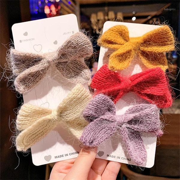 

bow hair tie korean version of wool knitted candy color head rope accessories1
