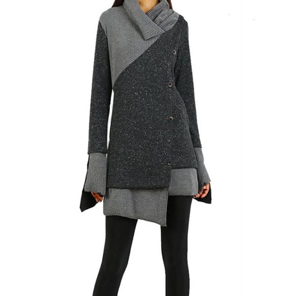 

casual dresses winter women's wool contrast irregular stitching long sve drs, Black;gray