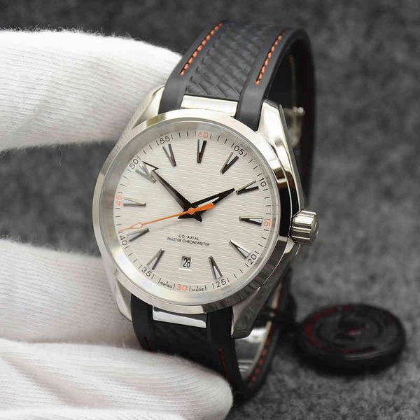

automatic mechanical silver watch dial mens 42mm stainless steel glass back sports rubber strap wristwarches, Slivery;brown