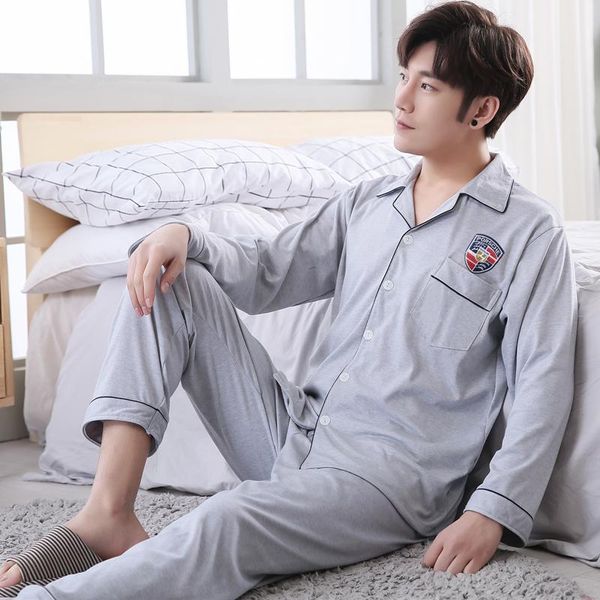

men's sleepwear yuzhenli mens pajamas set nightwear long sleeve solid loose cotton turn-down collar loungewear plus l-3xl, Black;brown