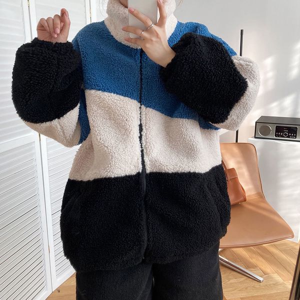 

women's jackets winter vintage lambswool coat long sleeve thick warm loose casual chic overcoat zipper femme xn8y, Black;brown