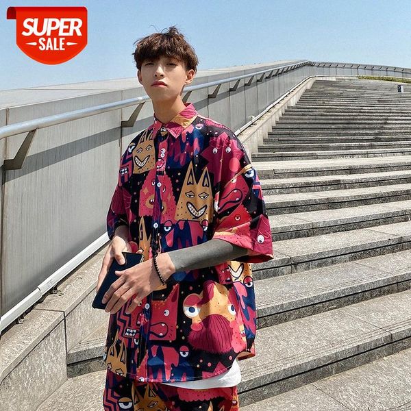 

sports suit men's shorts all-match long-sleeved casual shirt trend loose hong kong style two #fh4i, White;black
