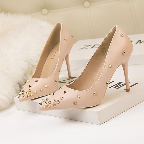 

dress shoes 2021 spring fashion simple high-heeled shallow mouth pointed rivet single high heels, Black