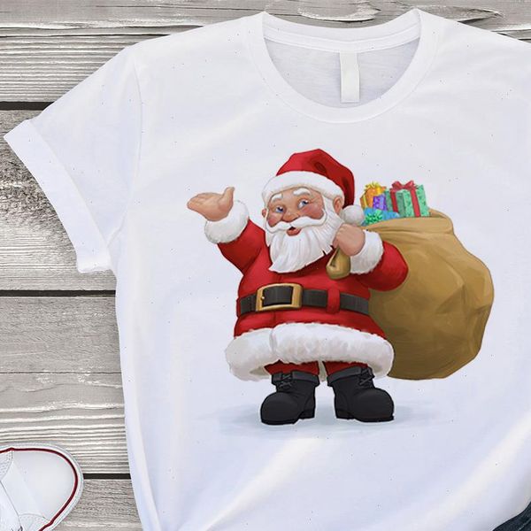 

aesthetic santa claus print womens t shirts vogue punk streetwear o neck short sleeve christmas clothes women, White