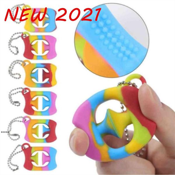 

new fidget toys sensory rubber hand grabs rainbow grips decompression key ring squeezy snappers finger training autism party favor nha7416