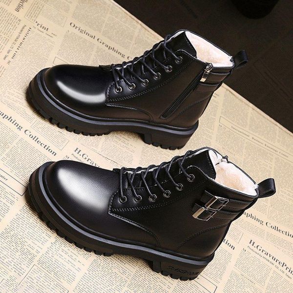 

boots england leather ankle women outdoor warm plush winter shoes waterrpoof non-slip ladies short botas mujer, Black