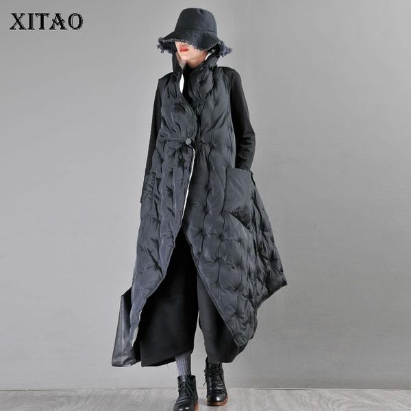 

women's vests xitao patchwork irregular pockets solid vest women 2021 winter casual fashion temperament all match clothes zy2477, Black;white